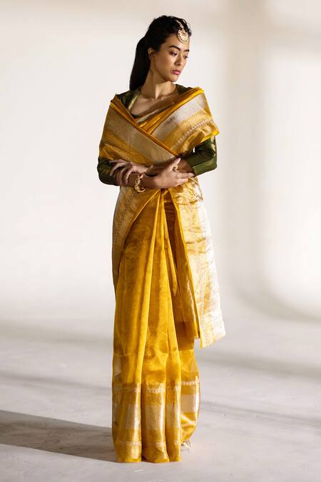 Mimamsaa Yellow Tissue Silk Woven Raina Saree 