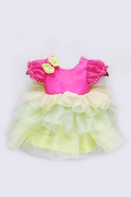Fayon Kids Pink Organza Ruffles Layered Dress 