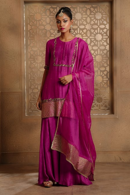 OMANA BY RANJANA BOTHRA Noor Gota Placement Embroidered Kurta Gharara Set 