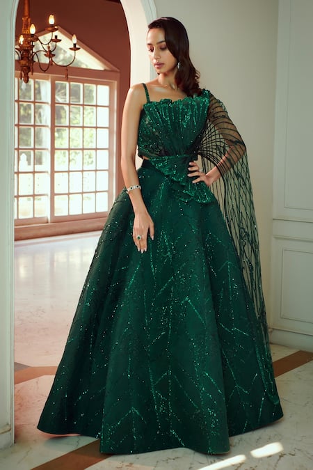 Ethnic Embroidered Dark Green Ladies Net Gown, Floral, Stitched at Rs 1545  in Surat
