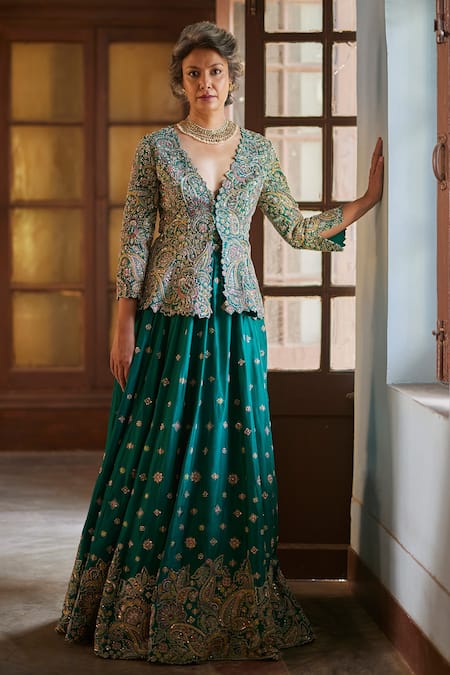 Mrunalini Rao Paisley Embroidered Jacket Lehenga Set 