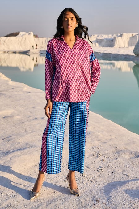 Dash and Dot Geometric Deco Print Top & Pant Set 