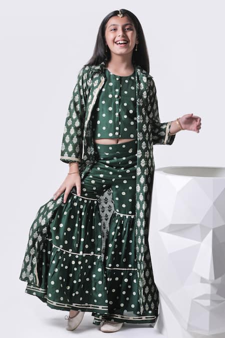 Free Sparrow Forest Printed Chanderi Jacket Sharara Set 