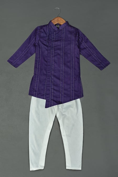 Maaikid Purple Silk Blend Self And Zari Kurta & Pyjama Set 