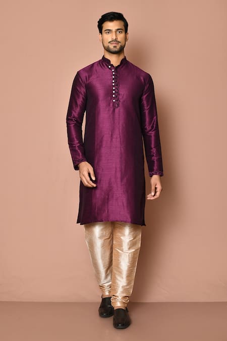 Samyukta Singhania Purple Dupion Silk Full Sleeve Solid Kurta Set 