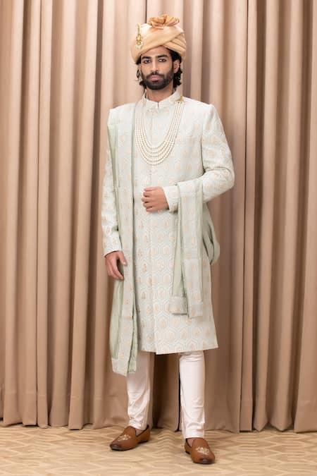 Ankit V Kapoor Fahad Honeycomb Pattern Sherwani Set 