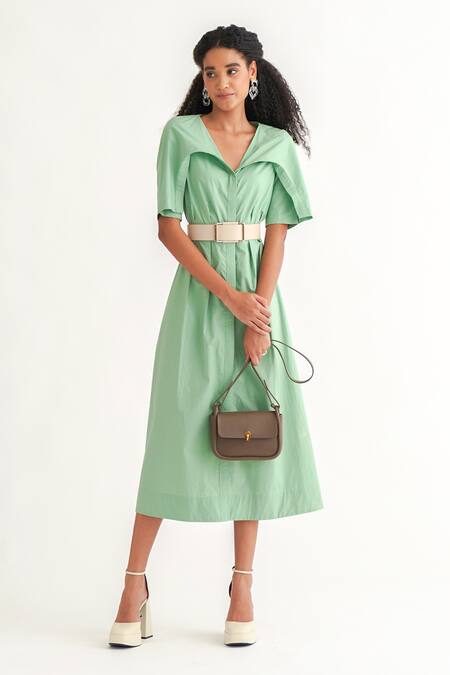 Buy NOTEBOOK Green Cotton Poplin Plain V Neck Solid Shirt Dress at Aza Fashions Buy_NOTEBOOK_Green Cotton Poplin Plain V Neck Solid Shirt Dress _at_Aza_Fashions