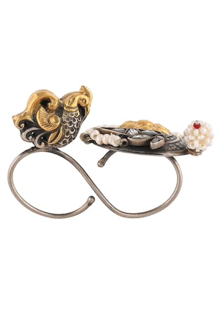 Ajooni Jewels Bird Motif Carved Handcrafted Ring 