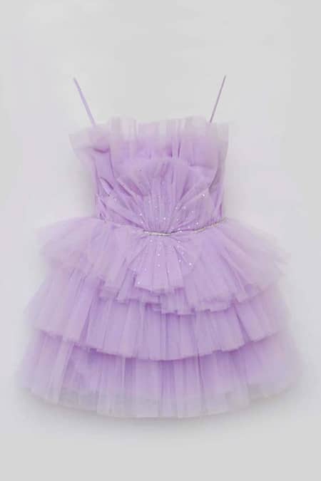 Fayon Kids Purple Net, Cotton Bows Ruffle Layered Dress