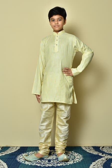 Arihant Rai Sinha Yellow Cotton Striped Pattern Kurta And Churidar Set 