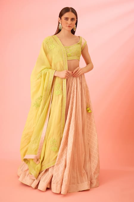 Shyam Narayan Prasad Chanderi Jacquard Lehenga Set 