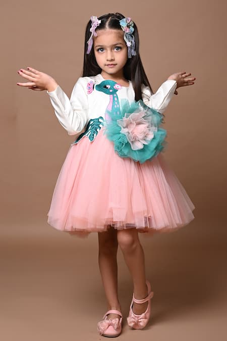 Hoity Moppet White Satin, Tulle, Linen Embroidery, Ruffles Dino-mite Dress