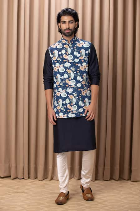 Ankit V Kapoor Kamal Lotus Print Nehru Jacket 