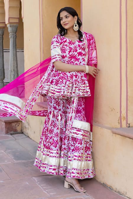 POMCHA JAIPUR Lilly Floral Print Kurta Sharara Set 