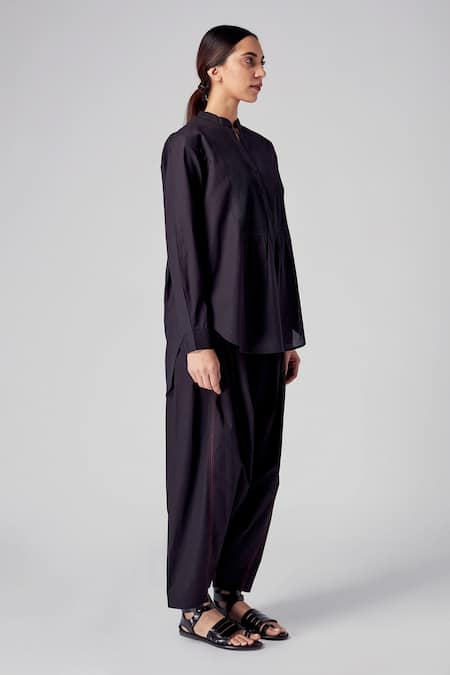 Rajesh Pratap Singh_Black Cotton Mandarin Collar Palri Shirt _Online_at_Aza_Fashions