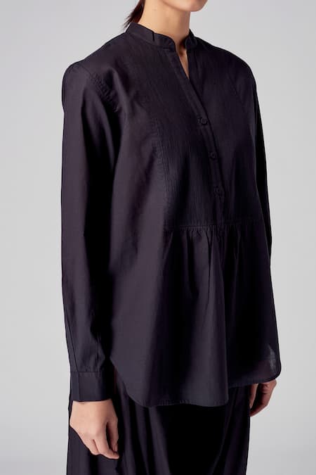 Rajesh Pratap Singh_Black Cotton Mandarin Collar Palri Shirt _at_Aza_Fashions
