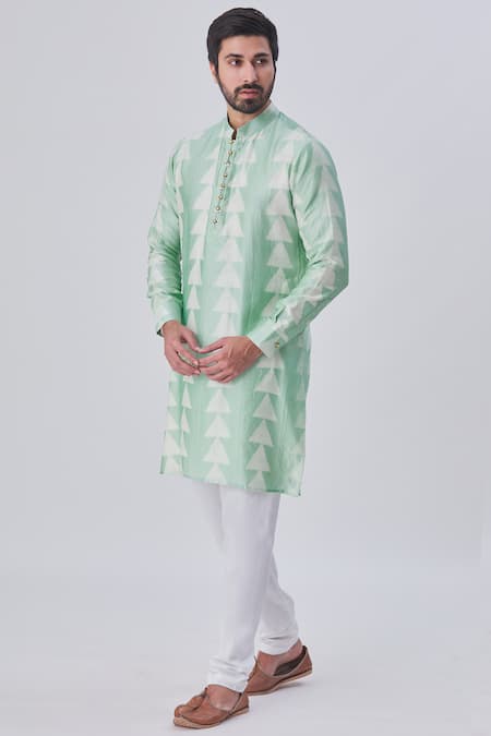 Shop_Gaurav Katta_Blue Silk Chanderi Kurta _Online_at_Aza_Fashions