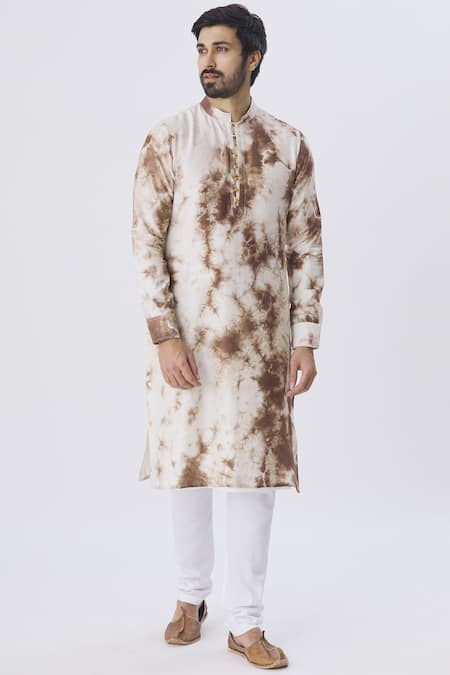 Shop Gaurav Katta White Chanderi Tie-dye Kurta Online at Aza Fashions Shop_Gaurav Katta_White Chanderi Tie-dye Kurta _Online_at_Aza_Fashions