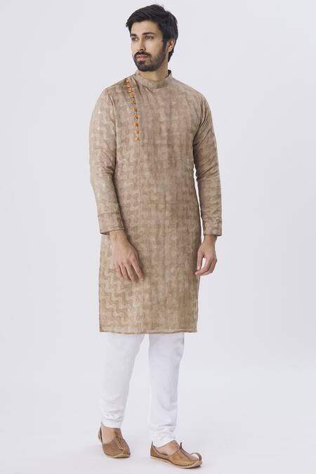 Shop Gaurav Katta Brown Textured Silk Kurta Online at Aza Fashions Shop_Gaurav Katta_Brown Textured Silk Kurta_Online_at_Aza_Fashions