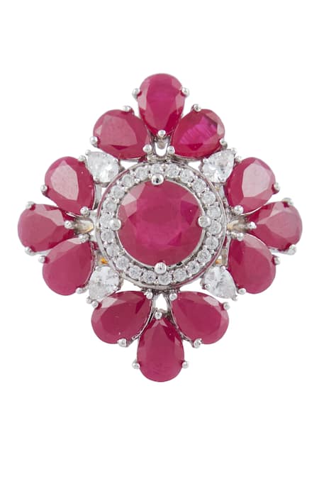 Shop_Ananta Jewels_Gold Plated Cubic Zirconia Floral Ring _Online_at_Aza_Fashions