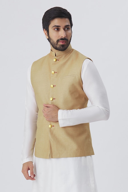 Silk Blend Festival Wear Nehru Jacket In Green Colour - JK4352141