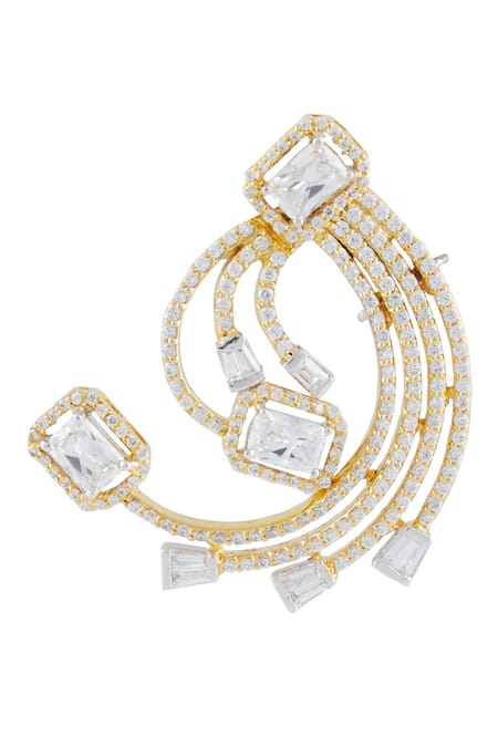 Shop_Ananta Jewels_Gold Plated Cubic Zirconia Sun Ray Pattern Earrings _Online_at_Aza_Fashions