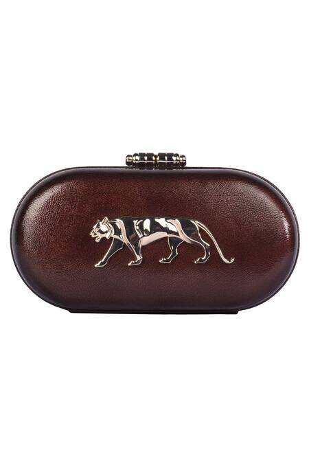 Buy Cacao Brown Royal Bengal Tiger Capsule Clutch by Sabyasachi