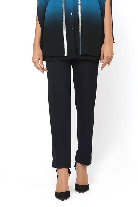 Shop_Rohit Gandhi + Rahul Khanna_Blue Viscose Straight Fit Trouser  _Online_at_Aza_Fashions