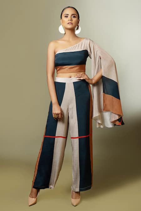 Nautanky One Shoulder Crop Top & Pant Set 