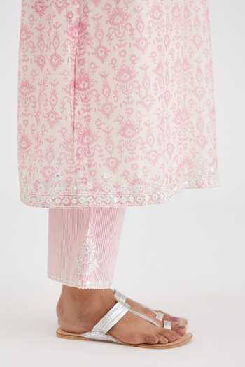Kora Pink , Satin Lace, Gota Patti, Hand Block Printed Kurta Set at Aza Fashions Kora_Pink , Satin Lace, Gota Patti, Hand Block Printed Kurta Set _at_Aza_Fashions
