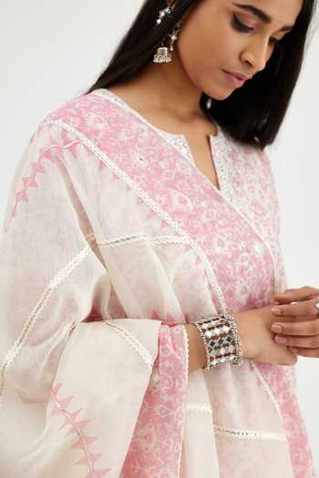 Buy Kora Pink , Satin Lace, Gota Patti, Hand Block Printed Kurta Set Buy_Kora_Pink , Satin Lace, Gota Patti, Hand Block Printed Kurta Set