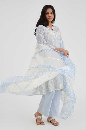 Buy Kora Blue , Satin Embroidery, Gota Hand Block Printed Panelled Kurta Set Online at Aza Fashions Buy_Kora_Blue , Satin Embroidery, Gota Hand Block Printed Panelled Kurta Set _Online_at_Aza_Fashions