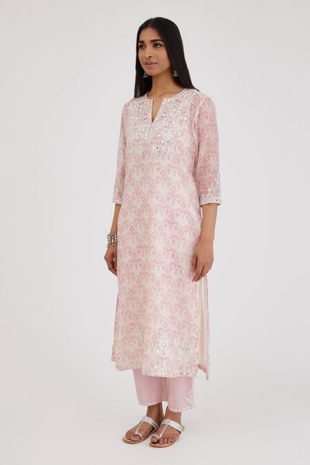 Kora Pink , Satin Embroidery, Gota Patti, Chanderi Kurta Pant Set Online at Aza Fashions Kora_Pink , Satin Embroidery, Gota Patti, Chanderi Kurta Pant Set _Online_at_Aza_Fashions