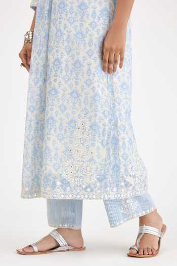 Shop Kora Blue , Satin, Chanderi Gota Patti, Ikat Printed Kurta Set Online at Aza Fashions Shop_Kora_Blue , Satin, Chanderi Gota Patti, Ikat Printed Kurta Set _Online_at_Aza_Fashions