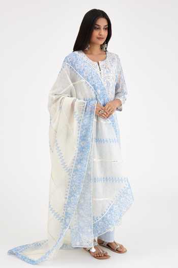 Kora Blue , Satin, Chanderi Gota Patti, Ikat Printed Kurta Set at Aza Fashions Kora_Blue , Satin, Chanderi Gota Patti, Ikat Printed Kurta Set _at_Aza_Fashions