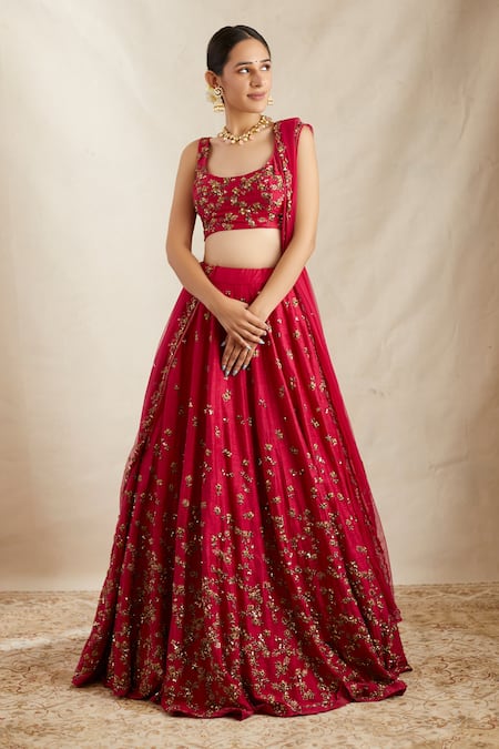 ASTHA NARANG Pink Net, Silk Embroidery, Cut Work, Sequins Raw Floral Bridal Lehenga Set Online at Aza Fashions ASTHA NARANG_Pink Net, Silk Embroidery, Cut Work, Sequins Raw Floral Bridal Lehenga Set _Online_at_Aza_Fashions