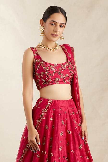 Shop ASTHA NARANG Pink Net, Silk Embroidery, Cut Work, Sequins Raw Floral Bridal Lehenga Set Online at Aza Fashions Shop_ASTHA NARANG_Pink Net, Silk Embroidery, Cut Work, Sequins Raw Floral Bridal Lehenga Set _Online_at_Aza_Fashions