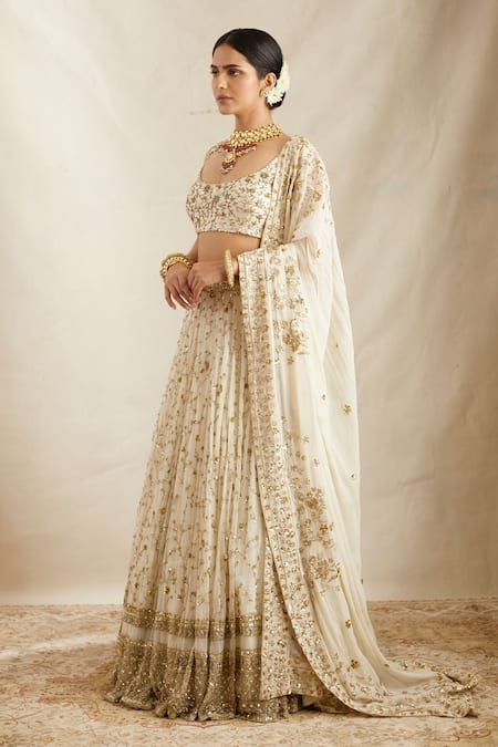 Buy White Nylon Embroidered Nakshi Scoop Neck Garden Bridal Lehenga Set For Women by Astha Narang Online at Aza Fashions