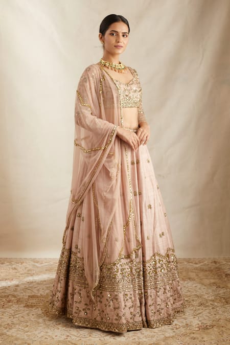 Shop Astha Narang Pink Silk, Net Cut Work, Embroidery, Sequins Raw Floret Bridal Lehenga Set Online at Aza Fashions Shop_Astha Narang_Pink Silk, Net Cut Work, Embroidery, Sequins Raw Floret Bridal Lehenga Set _Online_at_Aza_Fashions