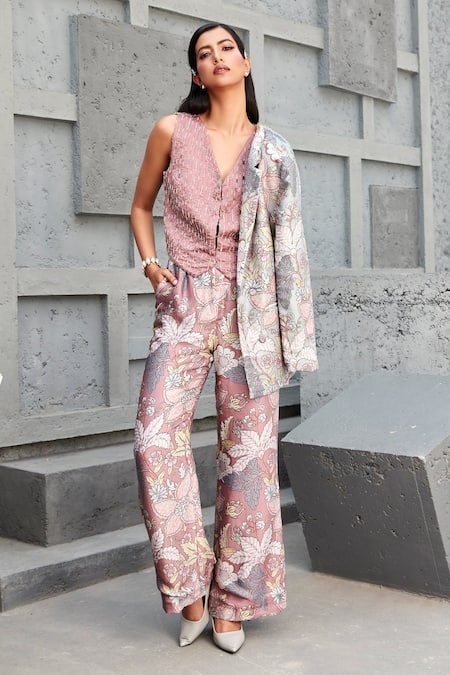 Sarta Wide Leg Palazzo Pants Summer Trousers Vintage Floral Print Pink –  MSH Wholesale