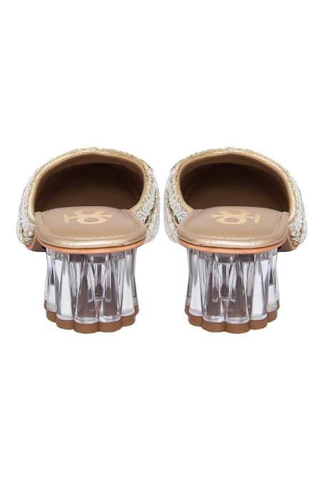 Buy_Kkarma Accessories_Gold Embroidery Zardozi Block Heels _Online_at_Aza_Fashions
