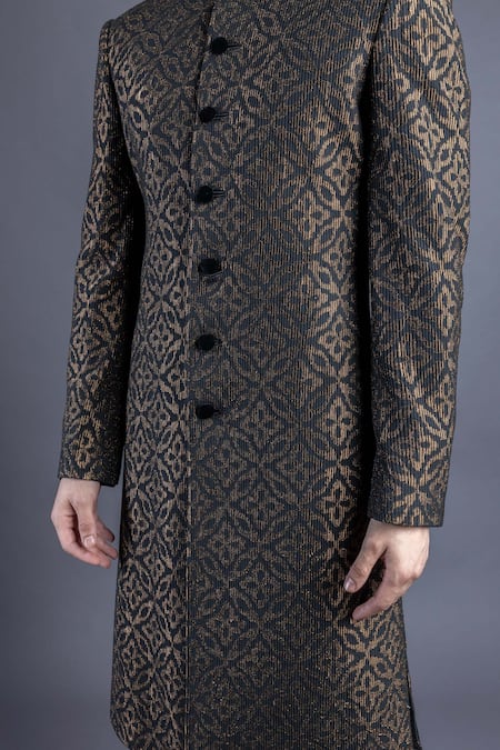 Buy_Abhishek Gupta_Black Cotton Silk Pintuck Sherwani And Kurta Set  _Online_at_Aza_Fashions