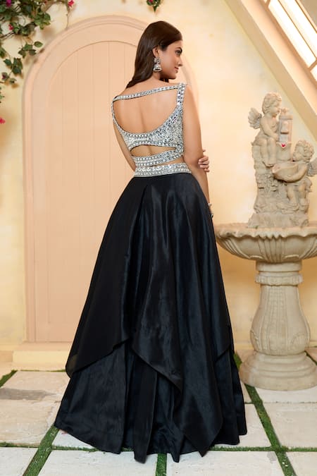Buy Black Embellished Sequin V Neck Lehenga Set For Women by Sawan Gandhi  Online at Aza Fashions.