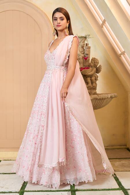 Buy_Aariyana Couture_Pink Viscose, Cotton, Silk, Chiffon Beads, Sequins, Embroidery Anarkali Set_Online_at_Aza_Fashions
