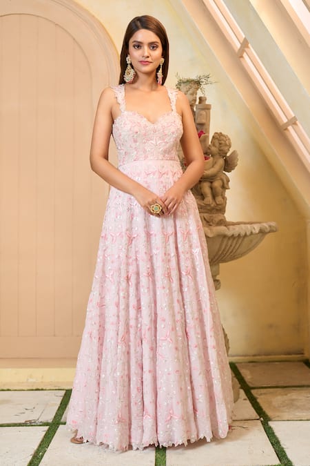 Shop_Aariyana Couture_Pink Viscose, Cotton, Silk, Chiffon Beads, Sequins, Embroidery Anarkali Set_Online_at_Aza_Fashions