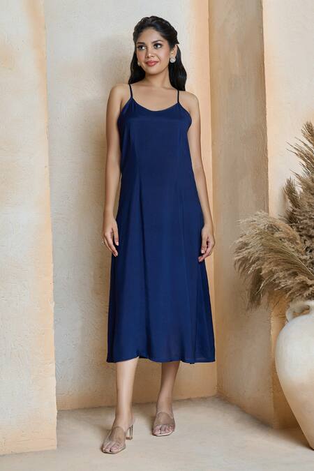 Shop_Aariyana Couture_Blue Crepe Sequins Round Neck Geometric Embroidered Draped Tunic