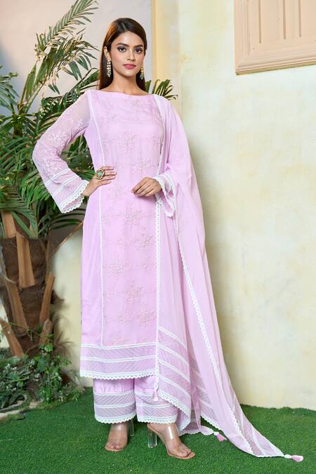 Shop Aariyana Couture Purple Viscose, Organza, Silk Embroidery, Sequins Scoop Neck Kurta Palazzo Set Online at Aza Fashions Shop_Aariyana Couture_Purple Viscose, Organza, Silk Embroidery, Sequins Scoop Neck Kurta Palazzo Set_Online_at_Aza_Fashions