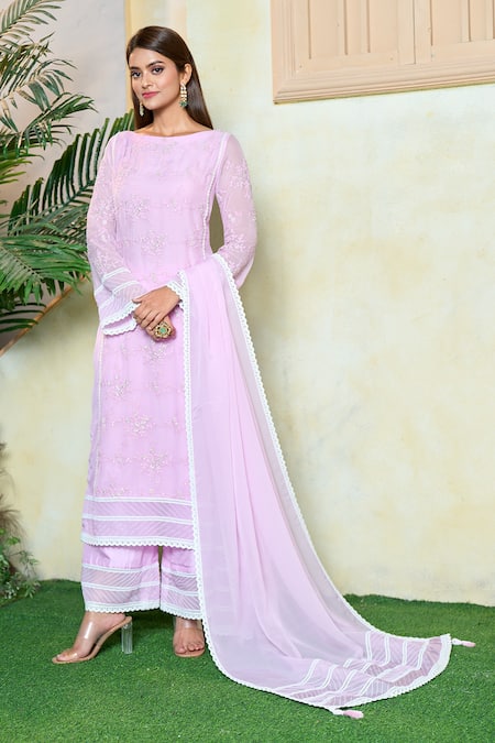 Aariyana Couture Purple Viscose, Organza, Silk Embroidery, Sequins Scoop Neck Kurta Palazzo Set at Aza Fashions Aariyana Couture_Purple Viscose, Organza, Silk Embroidery, Sequins Scoop Neck Kurta Palazzo Set_at_Aza_Fashions