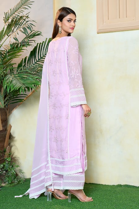 Shop Aariyana Couture Purple Viscose, Organza, Silk Embroidery, Sequins Scoop Neck Kurta Palazzo Set at Aza Fashions Shop_Aariyana Couture_Purple Viscose, Organza, Silk Embroidery, Sequins Scoop Neck Kurta Palazzo Set_at_Aza_Fashions