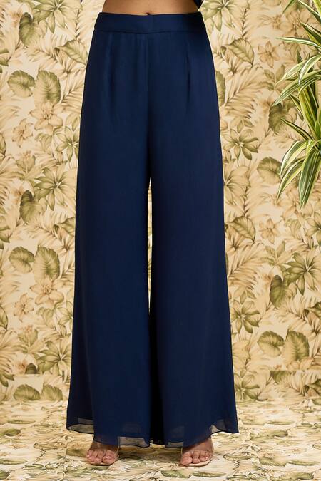 Buy Aariyana Couture Blue Organza, Viscose, Georgette Embroidery Jaal Work Kurta And Flared Pant Set Buy_Aariyana Couture_Blue Organza, Viscose, Georgette Embroidery Jaal Work Kurta And Flared Pant Set